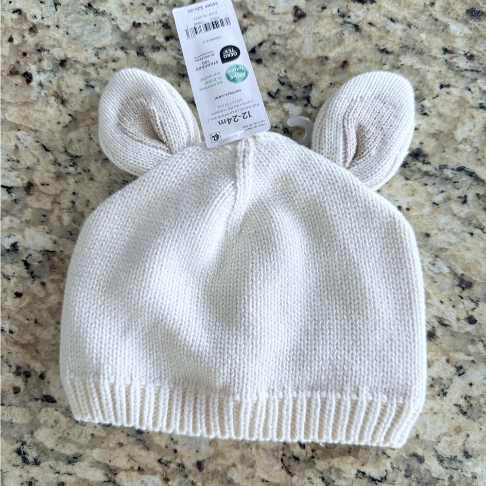 Adorable White Knit winter beanie Baby Hat with Ears